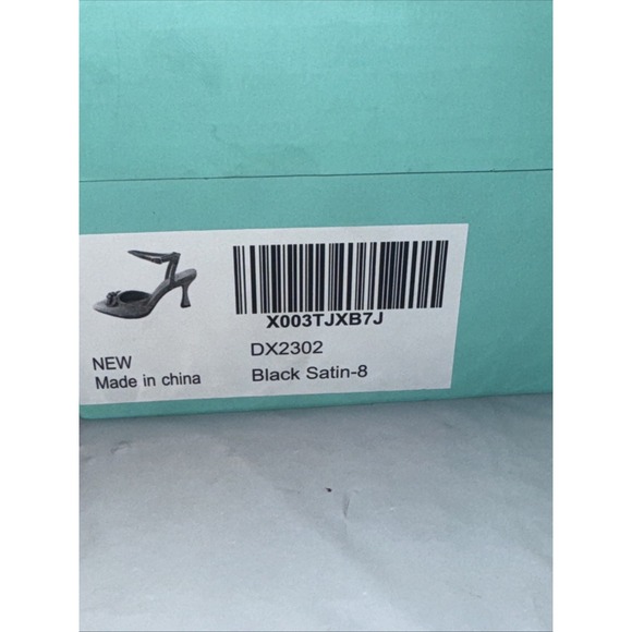 Ankis Women's Rhinestone Bow Heels Closed Toe Pumps Strappy 8 Black Glitter - Picture 8 of 9